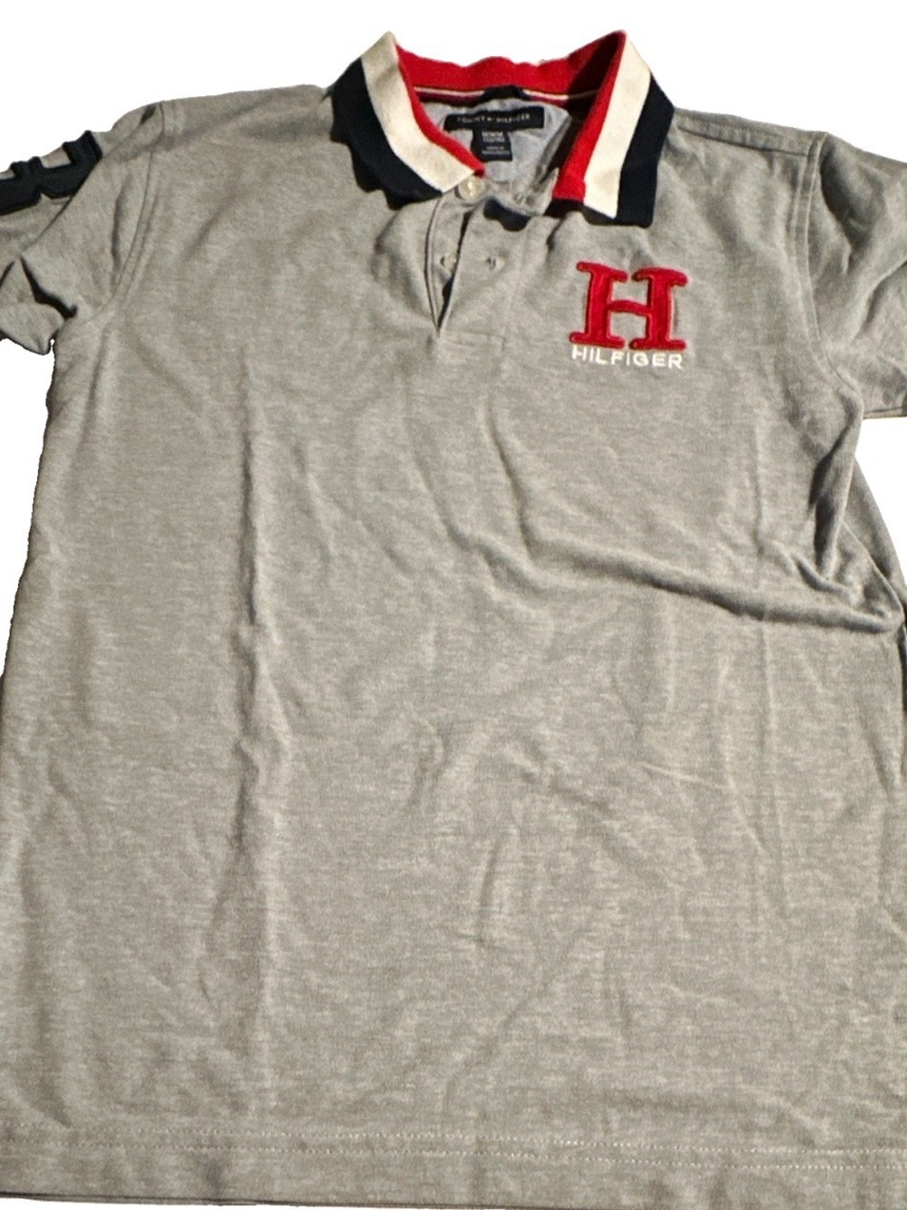 Boys Tommy Hilfiger Light Gray Polo with Red & Navy Accents sz 12-14